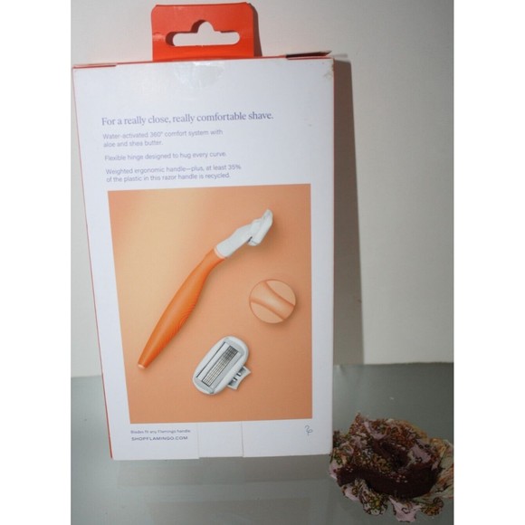 Flamingo 5-Blade Women's Razor: 1 Papaya Razor Handle + 2 Razor Blade Cartridges - Picture 2 of 4